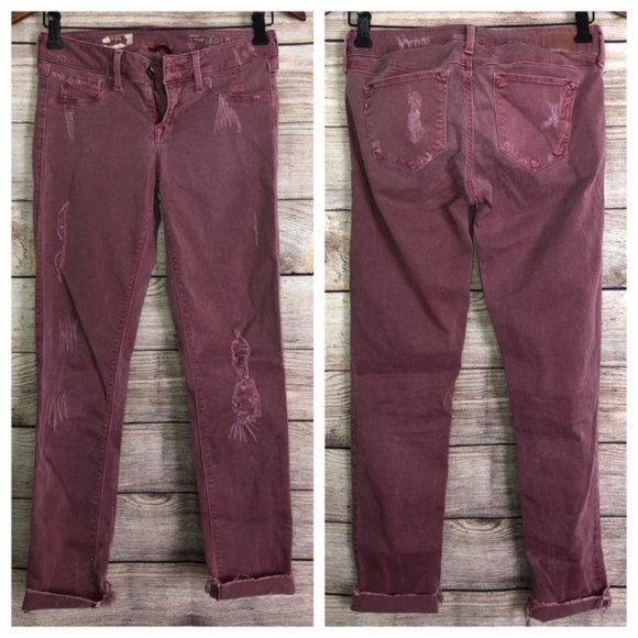 Design Lab Burgundy distressed denim jeans 25 - Picture 6 of 7